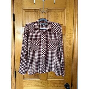 Roper Gold Label Collection Burgundy White Plaid Western Snap Button Shirt M